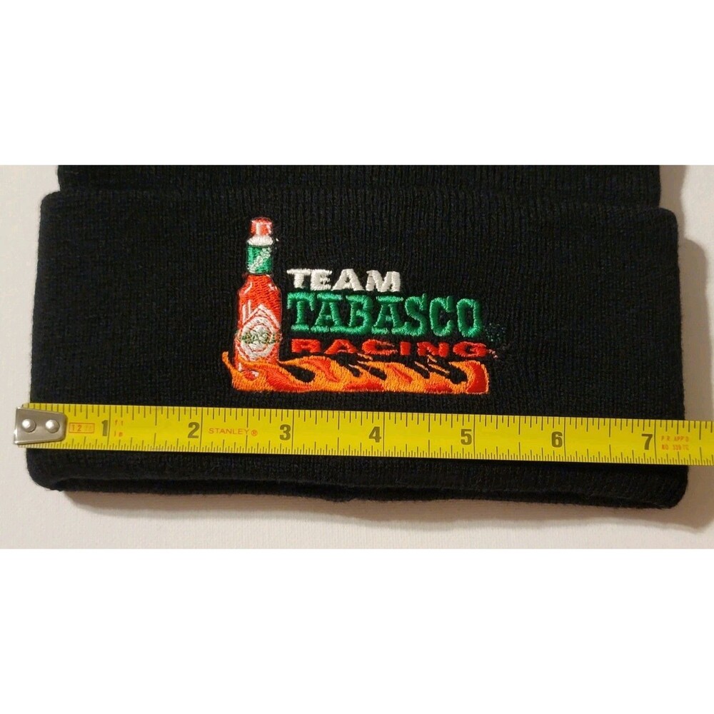 Team Tabasco Racing Beanie NASCAR Black Flame Logo Cuffed Cap Hat Vtg NWT - Picture 4 of 5